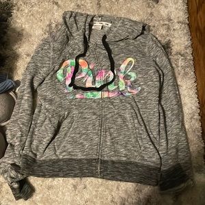 Pink jacket with hood.